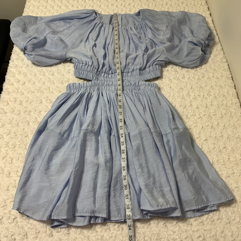 Vici Light Blue Puff Sleeve Cut-Out Detail Mini Dress Sz M - Picture 15 of 15